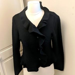 ✔️Tres Jolie Black Wool Ruffle Short Jacket Sweater